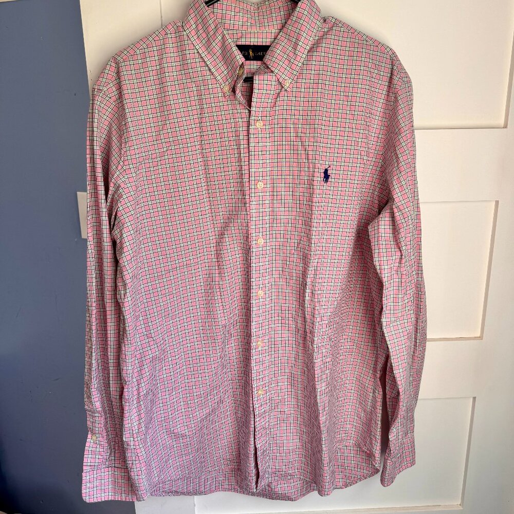 Ralph Lauren Mens L/S Button Down Dress Shirt Pink Check Large Embroidered Pony